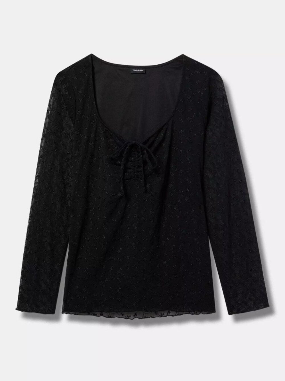 Torrid Black Lace-Embroidered Tie Front Women's Top, Size 5 | NWT